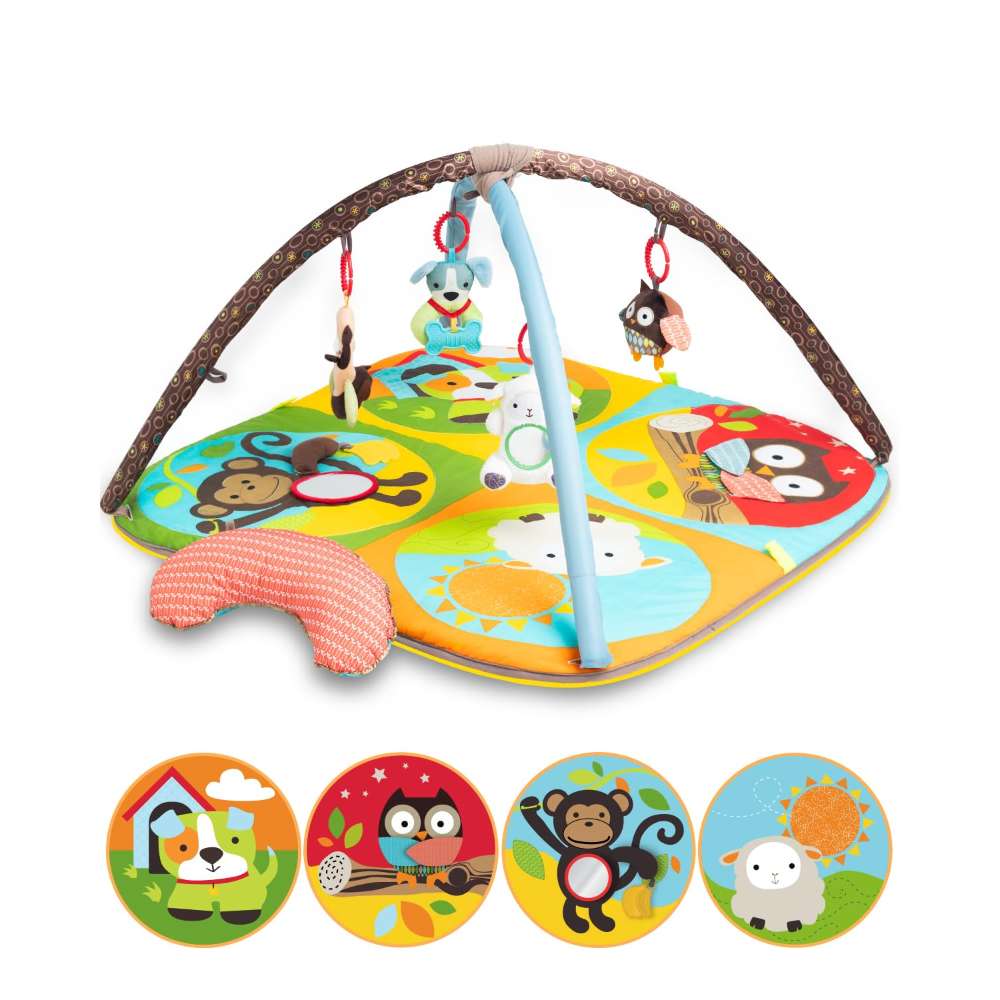 Zoo-themed baby activity gym and play mat